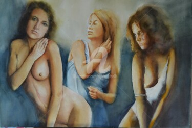 Peinture intitulée "trois-muses.jpg" par Sylvie Griselle, Œuvre d'art originale, Aquarelle