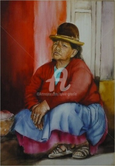Peinture intitulée "femme-bolivienne.jpg" par Sylvie Griselle, Œuvre d'art originale, Aquarelle