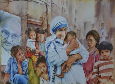 Peinture intitulée "Mère Teresa" par Sylvie Griselle, Œuvre d'art originale