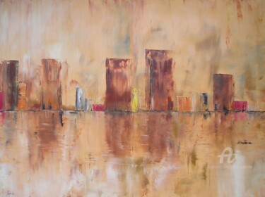 Картина под названием "city" - Sylvie Guyomar (Sylvie G), Подлинное произведение искусства, Масло Установлен на Деревянная р…