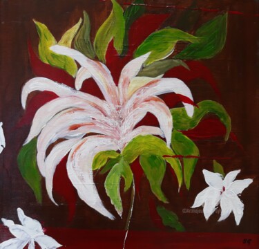 Painting titled "Floral" by Sylvie Guyomar (Sylvie G), Original Artwork, Oil Mounted on Wood Stretcher frame