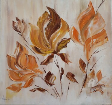 Painting titled "Caramel" by Sylvie Guyomar (Sylvie G), Original Artwork, Oil Mounted on Wood Stretcher frame