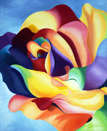 Pintura intitulada "La rose des couleurs" por Sylvie Hiernard, Obras de arte originais, Óleo