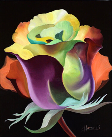 Painting titled "Lumière de rose" by Sylvie Hiernard, Original Artwork, Oil