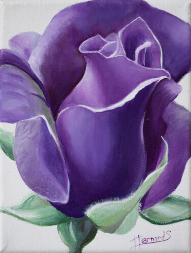 Painting titled "Rose violette" by Sylvie Hiernard, Original Artwork, Oil Mounted on Wood Stretcher frame
