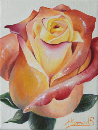 Peinture intitulée "Rose irisée jaune" par Sylvie Hiernard, Œuvre d'art originale, Huile