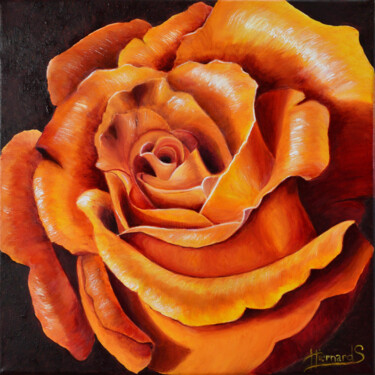 Pittura intitolato "Rose orange" da Sylvie Hiernard, Opera d'arte originale, Olio