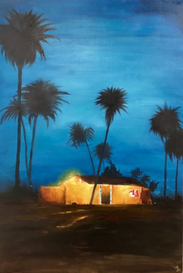 Schilderij getiteld "Oasis en Namibie" door Sylvie Jolivet, Origineel Kunstwerk, Olie