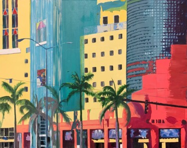 Painting titled "Miami Street" by Sylvie Jolivet, Original Artwork, Oil