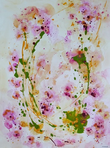 Painting titled "Les Orchidées" by Sylvie Jousselin, Original Artwork, Acrylic Mounted on Wood Stretcher frame