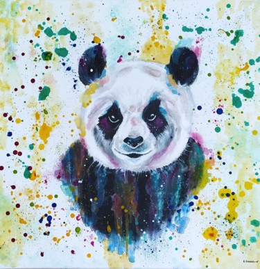 Painting titled "Panda" by Sylvie Jousselin, Original Artwork, Acrylic Mounted on Wood Stretcher frame