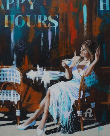 Painting titled "Afterwork" by Sylvie Julkowski-Egard, Original Artwork, Oil Mounted on Wood Stretcher frame