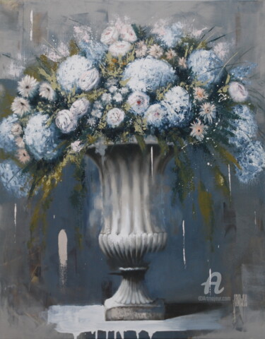 Painting titled "Le vase" by Sylvie Julkowski-Egard, Original Artwork, Oil Mounted on Wood Stretcher frame