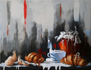 Peinture intitulée "Petit déjeuner" par Sylvie Julkowski-Egard, Œuvre d'art originale, Huile Monté sur Châssis en bois