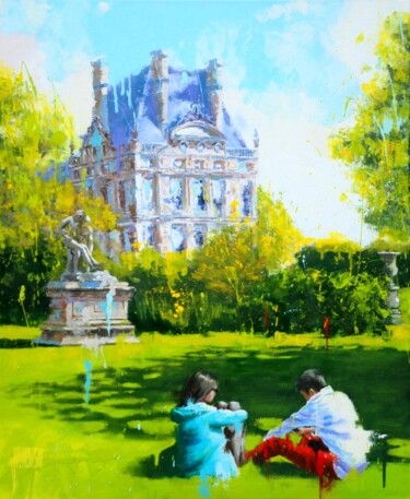 Peinture intitulée "Aux Tuileries" par Sylvie Julkowski-Egard, Œuvre d'art originale, Huile Monté sur Châssis en bois