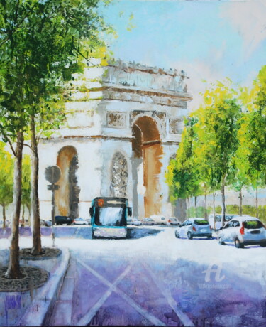 Картина под названием "Place de l'Etoile" - Sylvie Julkowski-Egard, Подлинное произведение искусства, Масло Установлен на Де…