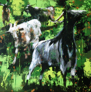 Peinture intitulée "Les chèvres de Kala…" par Sylvie Julkowski-Egard, Œuvre d'art originale, Acrylique Monté sur Châssis en…