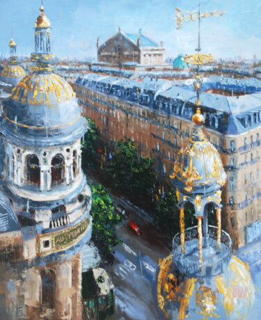 Картина под названием "Rooftop du Printemps" - Sylvie Julkowski-Egard, Подлинное произведение искусства, Масло Установлен на…