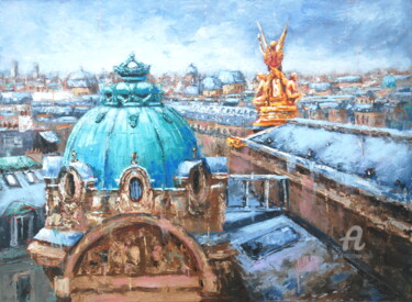 Peinture intitulée "Rooftop Lafayette" par Sylvie Julkowski-Egard, Œuvre d'art originale, Huile Monté sur Châssis en bois
