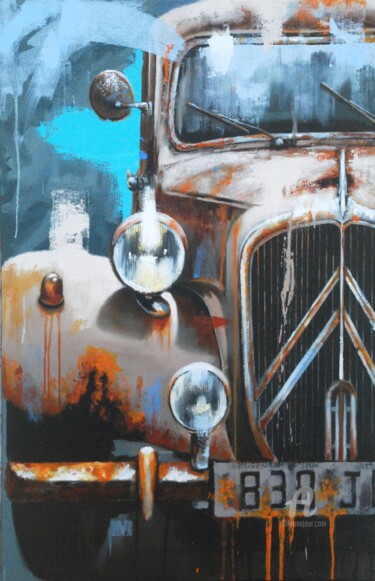 "Traction avant" başlıklı Tablo Sylvie Julkowski-Egard tarafından, Orijinal sanat, Petrol Ahşap Sedye çerçevesi üzerine mont…