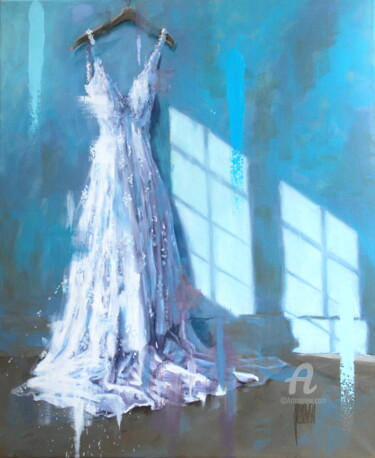 Картина под названием "La robe" - Sylvie Julkowski-Egard, Подлинное произведение искусства, Масло Установлен на Деревянная р…