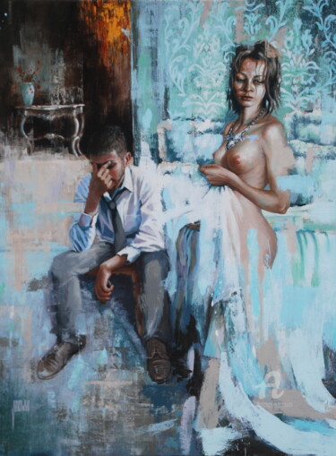제목이 "Un séisme ordinaire"인 미술작품 Sylvie Julkowski-Egard로, 원작, 기름 나무 들것 프레임에 장착됨