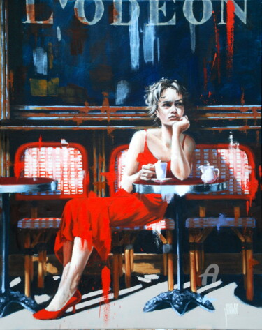 Peinture intitulée "Bar de l'Odéon" par Sylvie Julkowski-Egard, Œuvre d'art originale, Huile Monté sur Châssis en bois