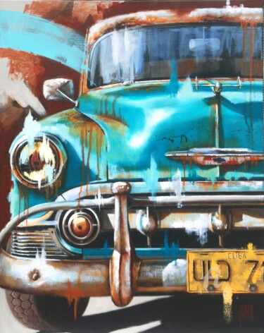 Painting titled "Chevrolet cubaine" by Sylvie Julkowski-Egard, Original Artwork, Oil Mounted on Wood Stretcher frame