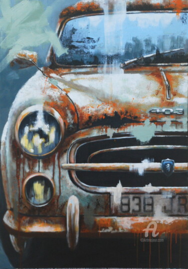 Pintura titulada "Peugeot 403" por Sylvie Julkowski-Egard, Obra de arte original, Oleo Montado en Bastidor de camilla de mad…