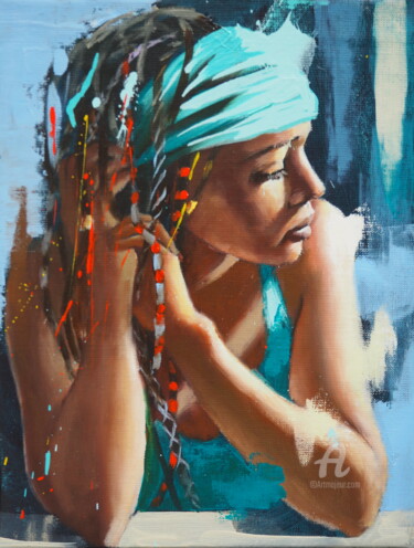 Картина под названием "Réflexion" - Sylvie Julkowski-Egard, Подлинное произведение искусства, Масло Установлен на Деревянная…