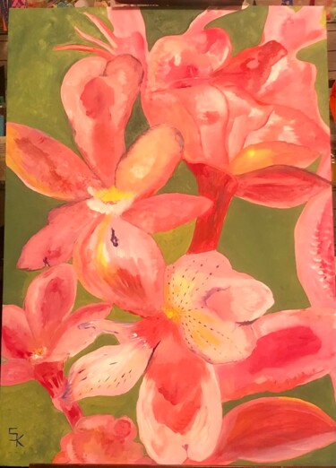 Painting titled "Explosion florale" by Sylvie Kablan, Original Artwork, Acrylic Mounted on Wood Stretcher frame