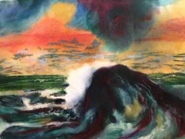 Painting titled "La vague" by Sylvie Lamande, Original Artwork, Watercolor