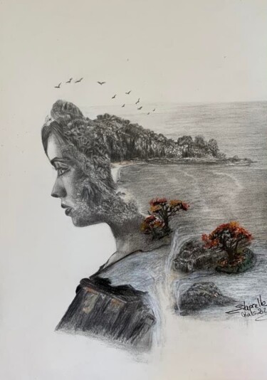 Drawing titled "Au fils de l'eau" by Sylvie Laprelle, Original Artwork, Pencil