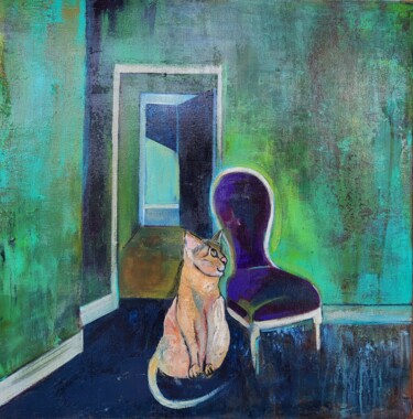 Peinture intitulée "Le chat et la chais…" par Sylvie Le Boulh, Œuvre d'art originale, Acrylique Monté sur Châssis en bois