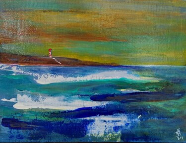 Картина под названием "La mer 2" - Sylvie Le Boulh, Подлинное произведение искусства, Акрил Установлен на Деревянная рама дл…