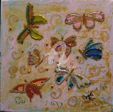 Collagen mit dem Titel "Les papillons" von Sylvie Léandre, Original-Kunstwerk