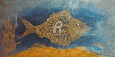Painting titled "poisson d'or" by Sylvie Léandre, Original Artwork, Acrylic