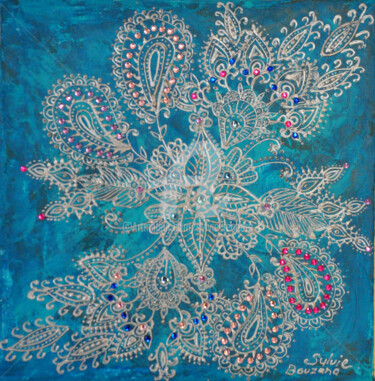 Painting titled "motifs floraux" by Sylvie Léandre, Original Artwork, Acrylic