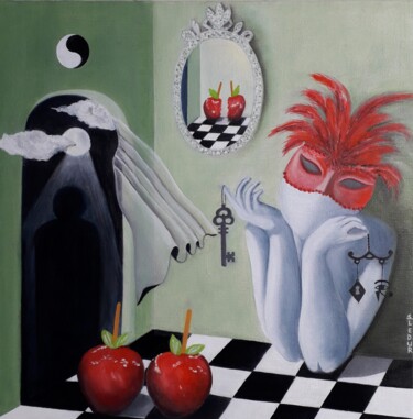 Peinture intitulée "Du haut des pommes" par Sylvie Ledur, Œuvre d'art originale, Huile
