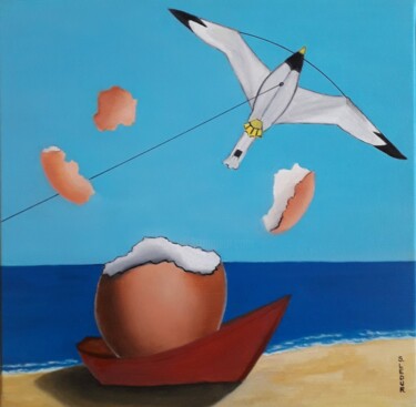 Картина под названием "TOUT N’OEUF" - Sylvie Ledur, Подлинное произведение искусства, Масло