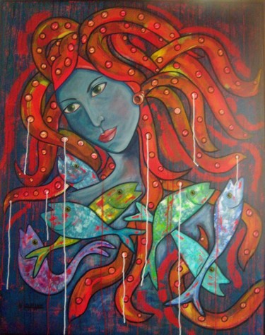 Peinture intitulée ""Sirène de la Pensé…" par Sylvie Lohmann, Œuvre d'art originale