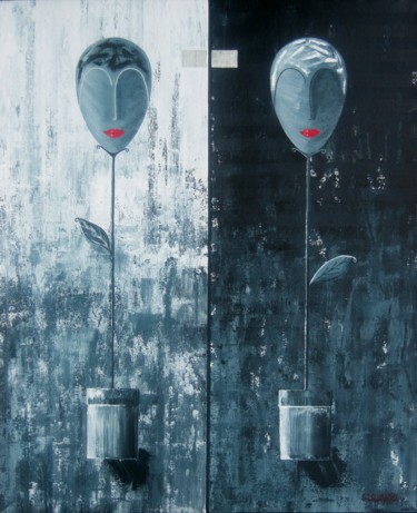 Painting titled ""Silence des Pensée…" by Sylvie Lohmann, Original Artwork, Acrylic