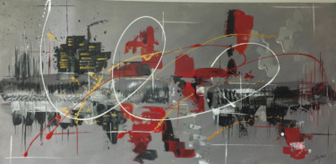 Peinture intitulée "Abstrait rouge sur…" par Sylo, Œuvre d'art originale, Acrylique
