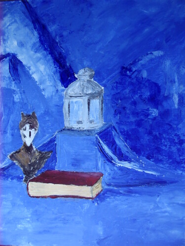 Peinture intitulée "La statue et le liv…" par Sylvie Lucas, Œuvre d'art originale, Acrylique