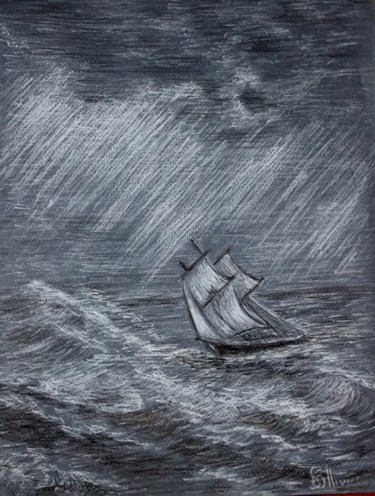Drawing titled "tempete" by Sylvie Ollivier, Original Artwork, Pastel