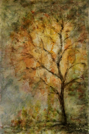 Peinture intitulée "arbre-en-automne.jpg" par Sylvie Ollivier, Œuvre d'art originale