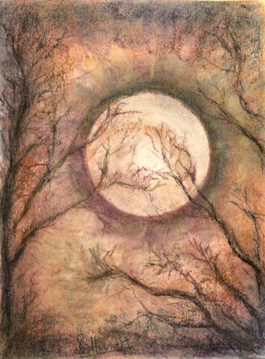 Drawing titled "clair de lune" by Sylvie Ollivier, Original Artwork, Pastel