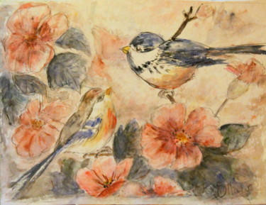 Peinture intitulée "chants d'oiseaux" par Sylvie Ollivier, Œuvre d'art originale, Aquarelle