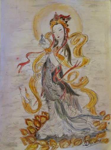 Painting titled "danse chinoise" by Sylvie Ollivier, Original Artwork, Watercolor