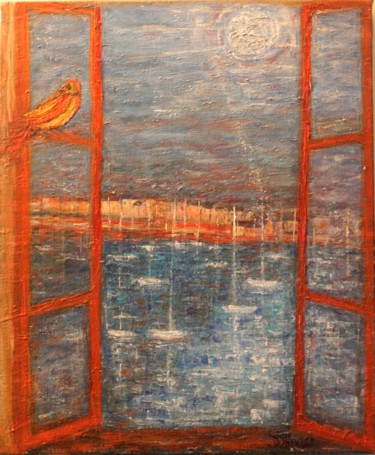 Peinture intitulée "vue sur le port" par Sylvie Ollivier, Œuvre d'art originale, Huile